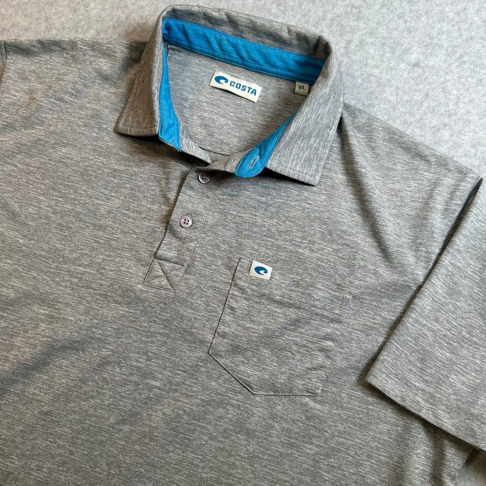 Costa Del Mar Mens XL Performance Polo Shirt Gray Heathered Short Sleeve Pocket